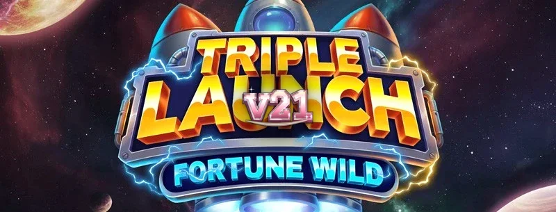 Tampilan antarmuka seluler dari slot Triple Launch Fortune Wild dengan desain gulungan yang modern.